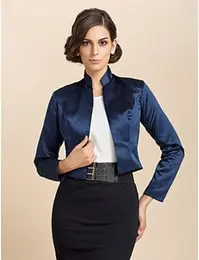 Mingli Tengda Women's Custom Satin Wedding Shrug - Long Sleeve Bridal Jacket with Fashion Collar in Navy image 2