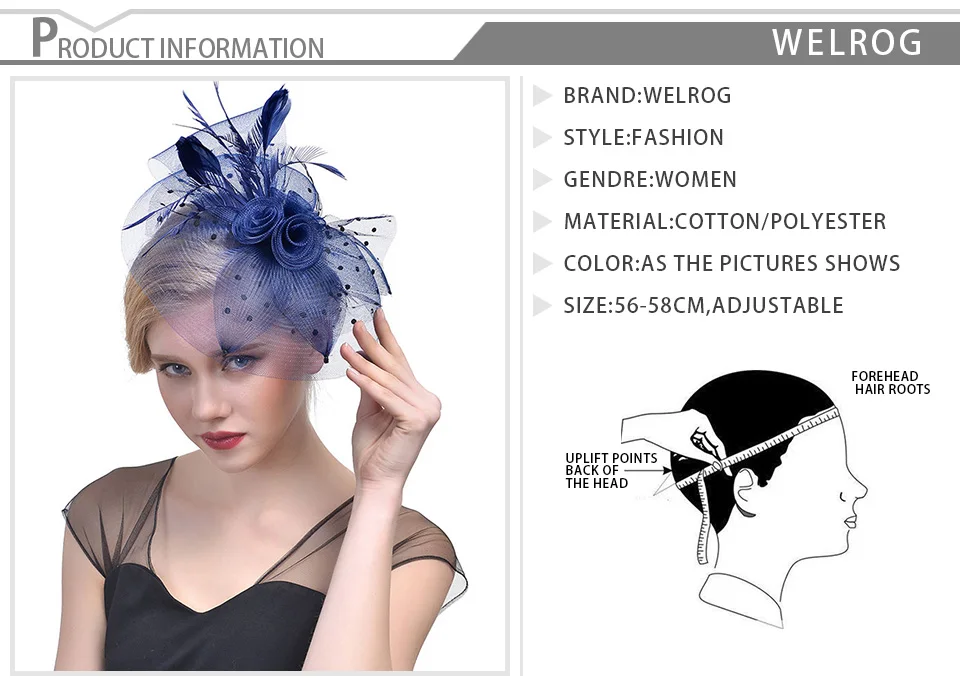 Pena para Mulheres de Linho Chapéu do Partido Welrog Senhora Elegante Onda Veil Sinamay Fascinators Hat Casamento Cocktail Fascinator Cap Fedora Dot 1 Fascinators Hat Casamento Cocktail Fascinator Pena Das