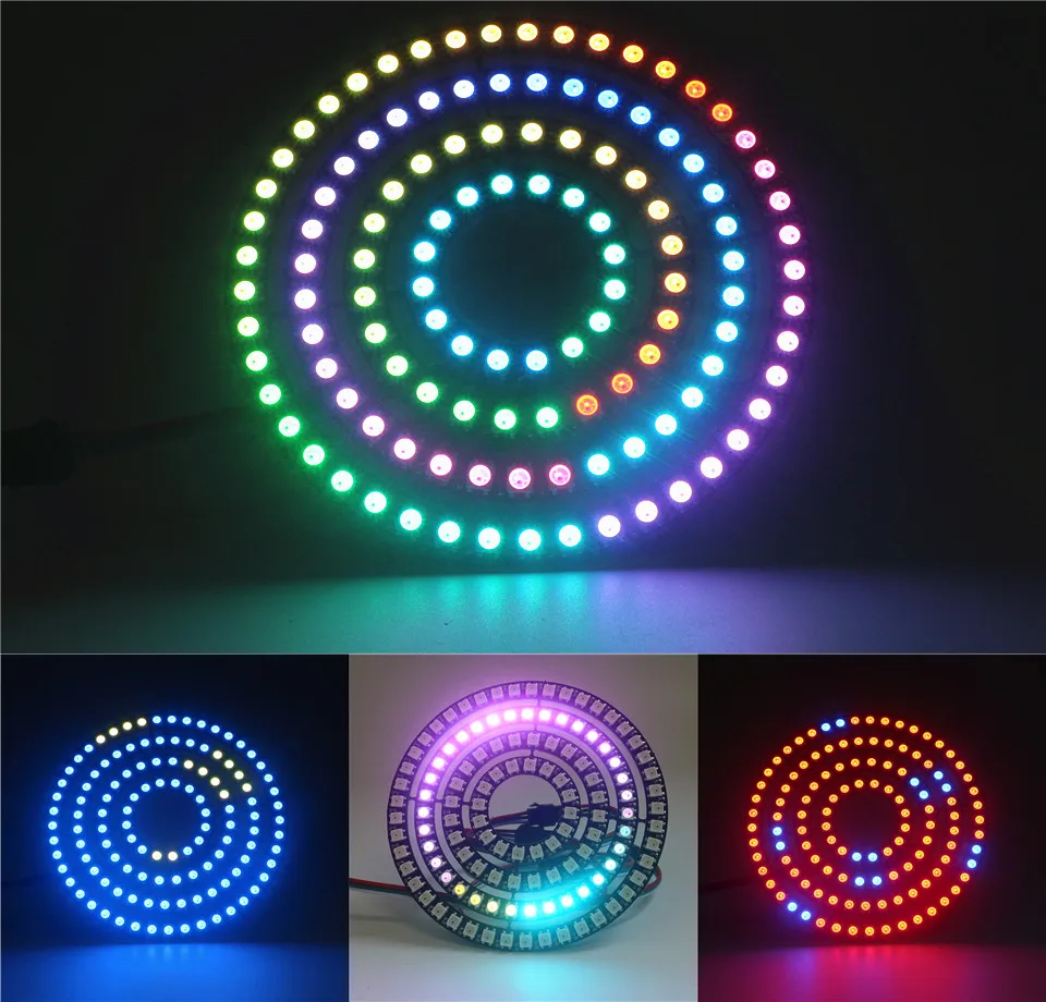 WS2812B пикселей цветное светодиодное кольцо 8 16 24; большие размеры 35-45, 128 бит светодиодный s WS2812 SK6812 5050 RGB светодиодный фонарь-кольцо света RGB LED со встроенным драйверы DC5V