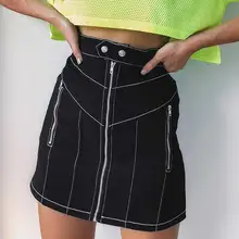Женская мода спереди мини-юбка на молнии Высокая талия карман Повседневная Уличная офисная прямая юбка летняя облегающая черная облегающая женская одежда