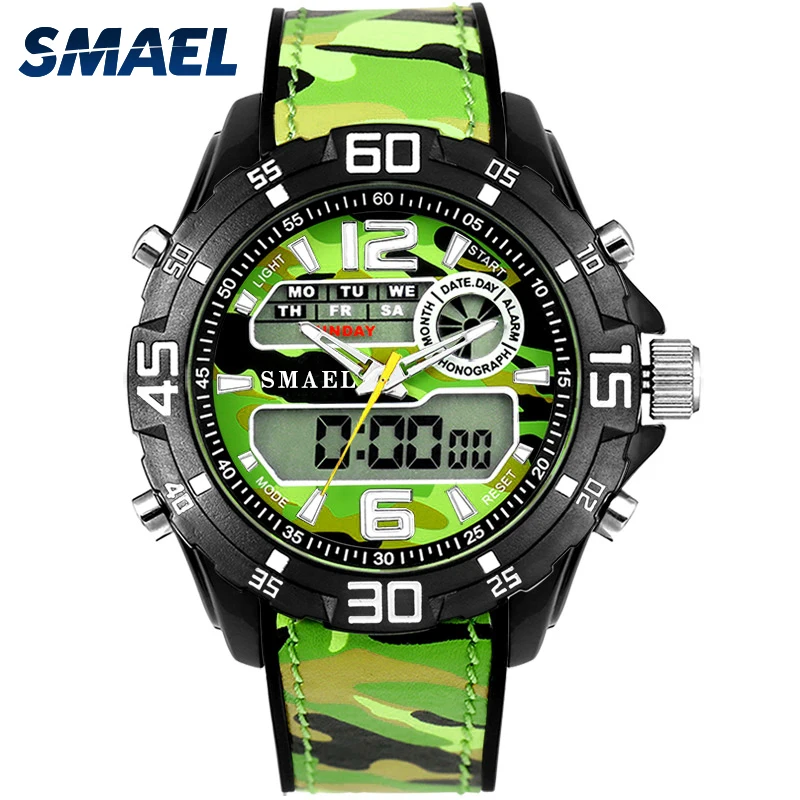 

SMAEL Sports Watches 1077 For Man Alarm Waterproof Digital LED Fashion Casual Wristwatch Luxury Men Dual Display Clocks Silicone