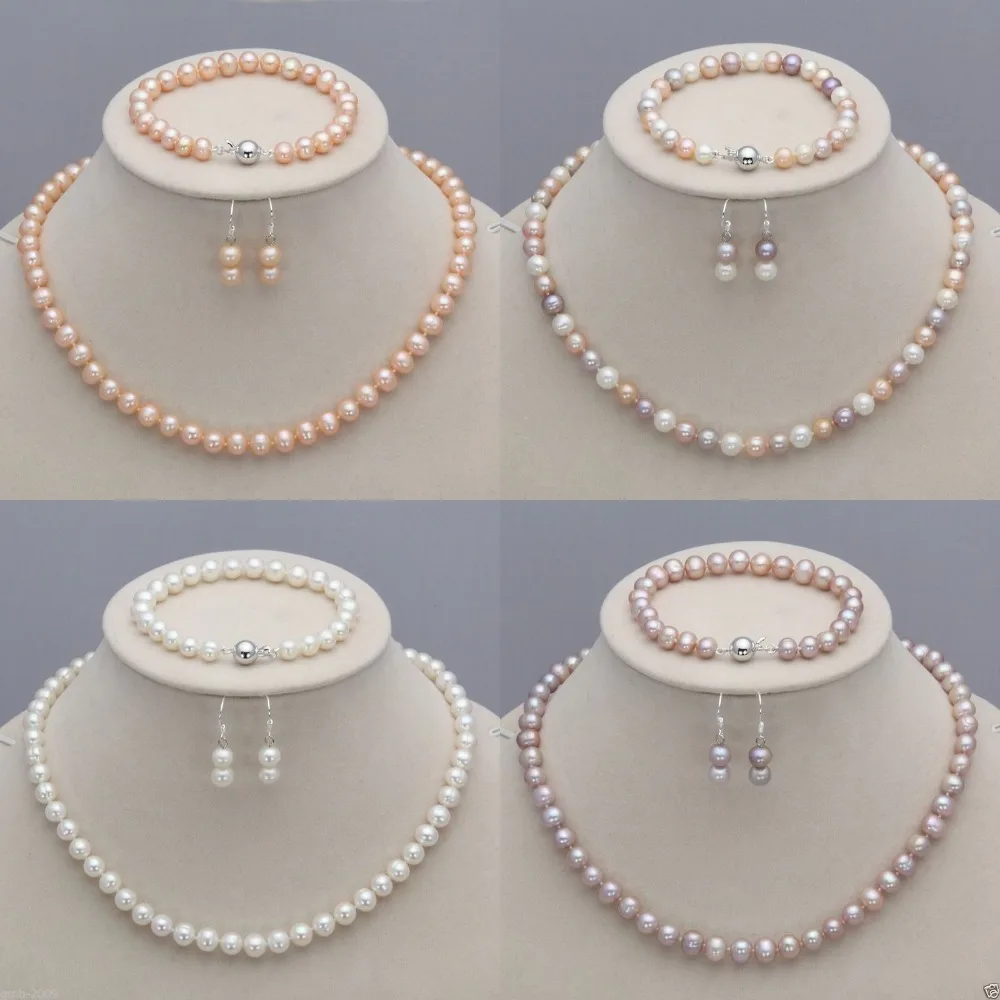 

Genuine 7-8mm Natural Akoya Freshwater Pearl Necklace Bracelet Earrings set