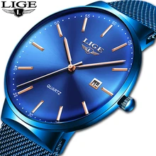 LIGE Men's Watches New Luxury Watch Men Fashion Sports Quartz Watch Stainless Steel Mesh Strap Ultra Thin Dial Date Blue Clock