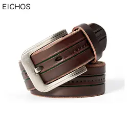 EICHOS Топ чистый кожаный ремень Для мужчин модные классические Винтаж пряжкой Подлинная ремень 38 мм широкий дизайнер Для мужчин ремень 110-130