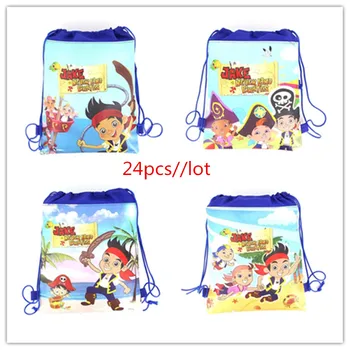 

24Pcs Jake and the Neverland pirates Non-woven Fabrics of Bag Drawstring Backpack Gift Bag Storage Bag boy favor school bags