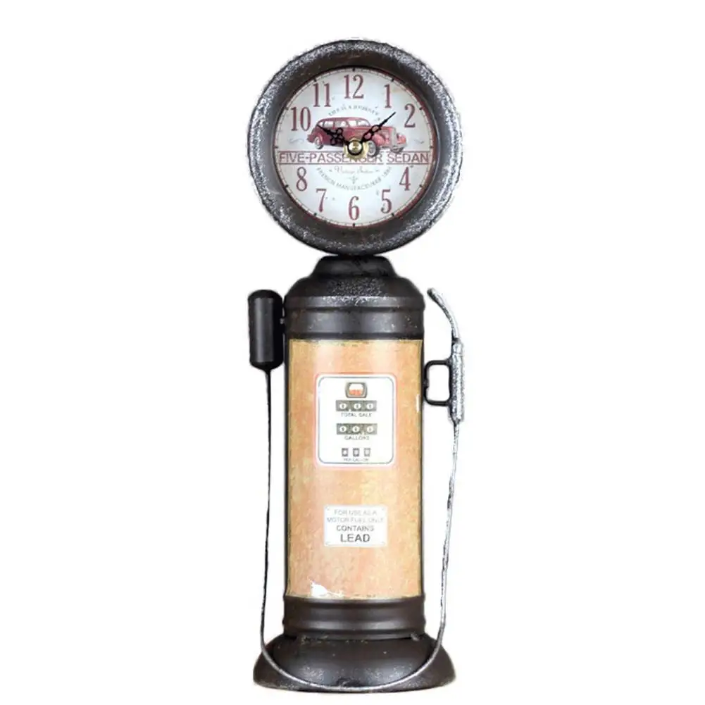 

Refueling Tool Shape Clock Innovative Silent Home Desktop Crafts Retro Decoration Clock Wrought Iron Retro Space-saving