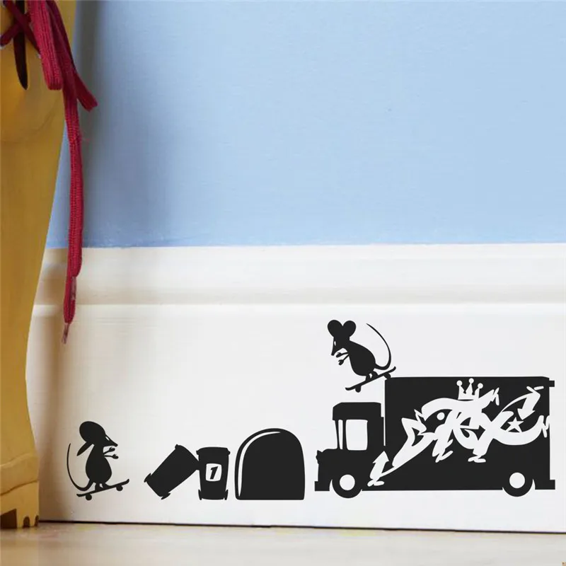 Funny 3d Mouse Hole Wall Stickers For Kitchen Bedroom Baseboard Decoration Home Decals Cartoon Rat Animals Wall Vinyl Mural Art
