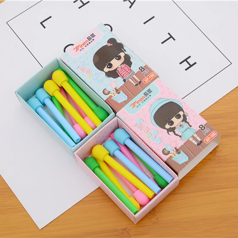

8Pcs/set Creative Kawaii Match Eraser Rubber Cartoon Colored Pencil Eraser Pianting Prizes for Kids Stationery School Supplies