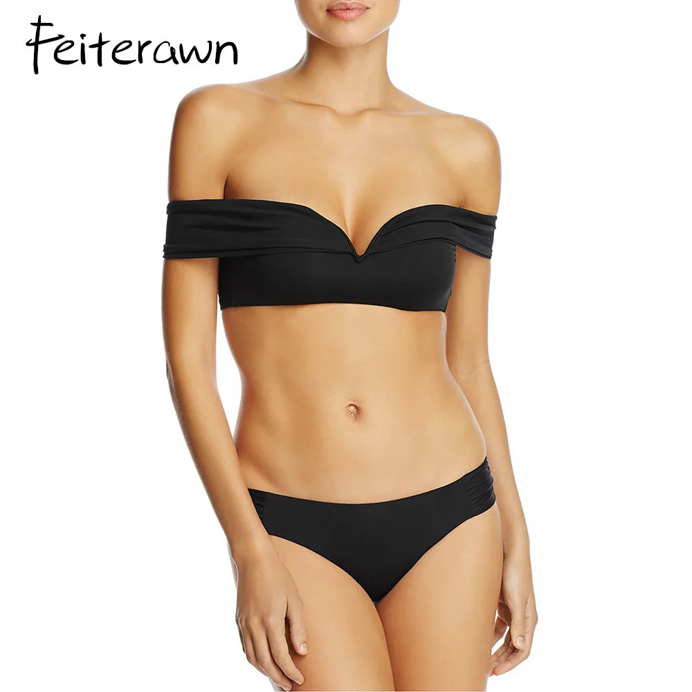 Feiterawn черный Biquinis Feminio 2018 с открытыми плечами и v-образным вырезом Maillot De Bain Mujer