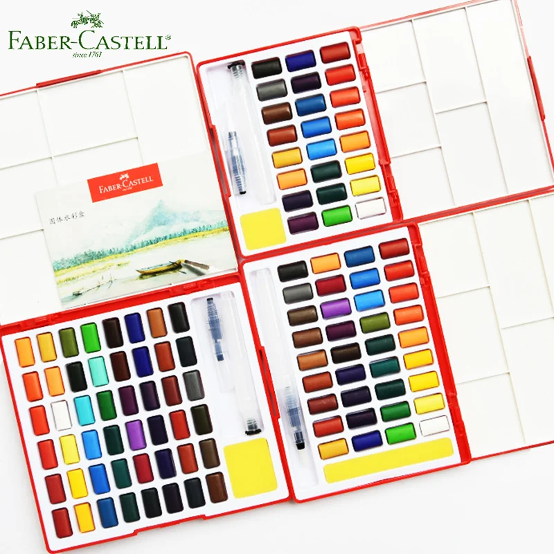 Faber Castell Твердые акварельные краски в наборе 24/36/48 Блестящий Цвета Набор для путешествий и кисточек для рисования количество губка рисунок художественной школы сделано в Китае