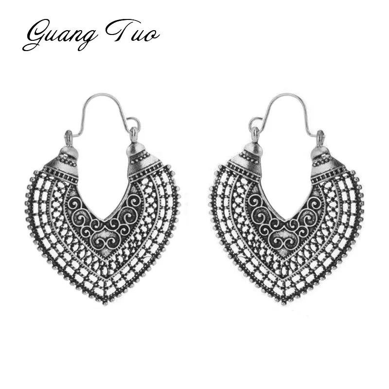 

ES857 Heart-shaped Carved Hollow Earrings For Women Vintage Ethnic Style Earrings Personality Charm Jewelry Anniversary Gift