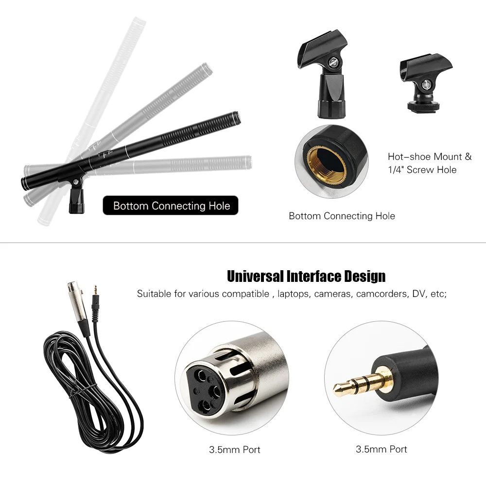 Andoer Microphone Video Camera Mic Super Cardioid Pattern for Interview Podcast Film Recording for Canon Sony Nikon Cameras