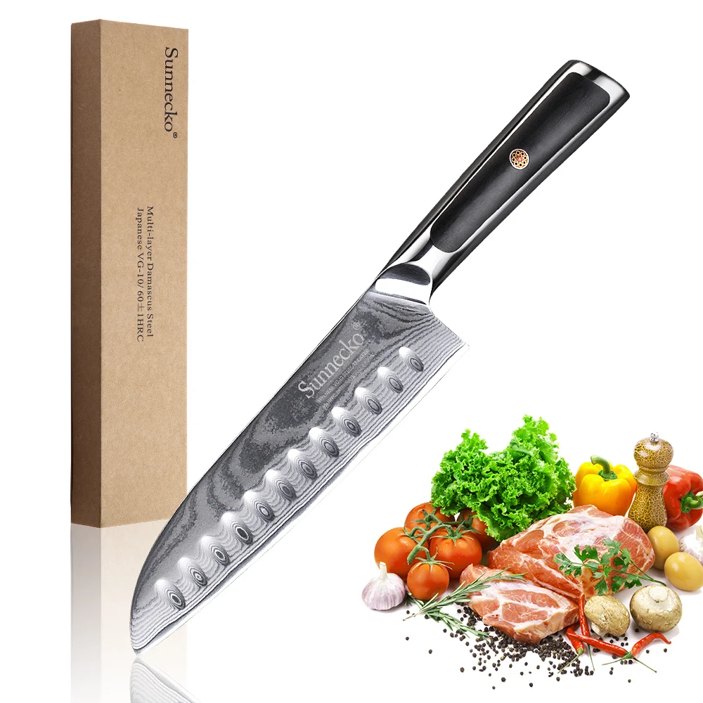Sunnecko 7 &quotдюймовый нож Santoku 73 слоя японский Дамаск VG10 стальное лезвие G10 Ручка