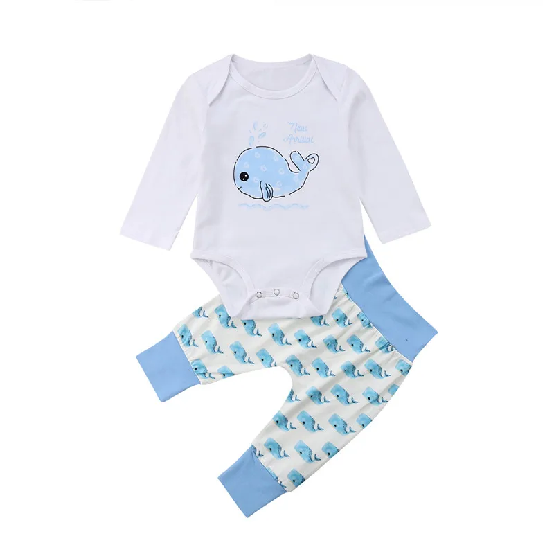 Newborn Baby Boy Girl Clothes Set Autumn Long Sleeve T-shirt Top Whale Print Bodysuits Pants Boys Girls Clothing Outfits 2PCs |