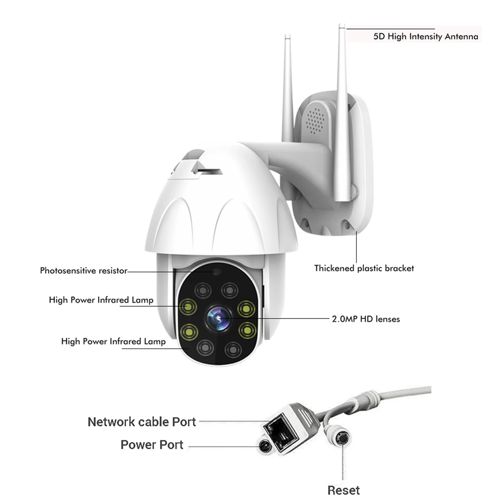 1080p wifi наружная PTZ ip-камера безопасности, скоростная купольная CCTV ip-камера, wifi 2MP IR Home Surveilance, цветное ночное видение, двухстороннее аудио