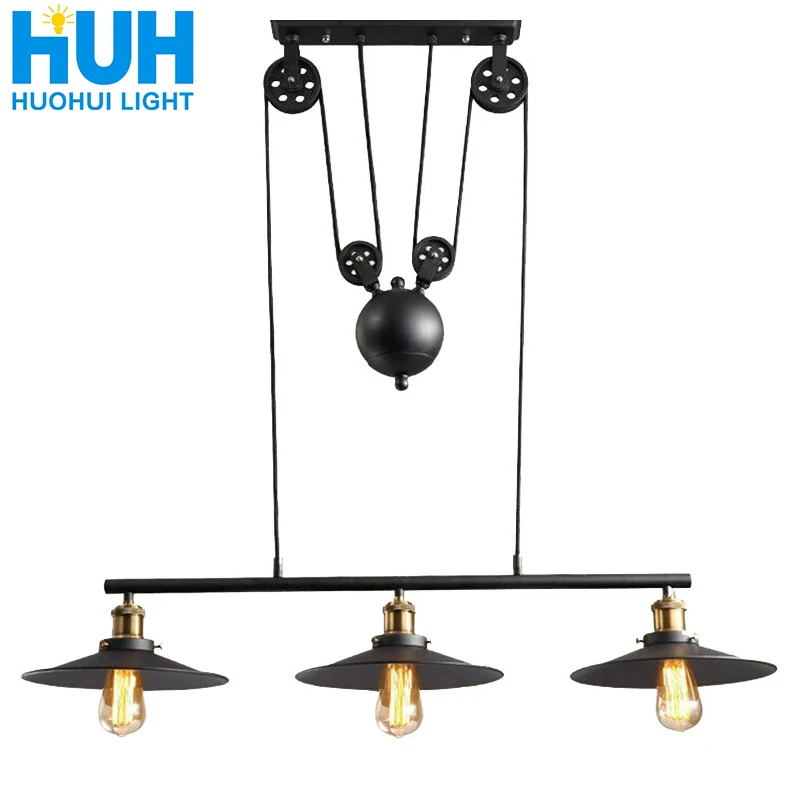 Loft vintage pendant lights 3 Head Iron Pulley Dish Lamp E27 110-240V Bar Kitchen Home Decoration Edison Light Fixtures Lighting