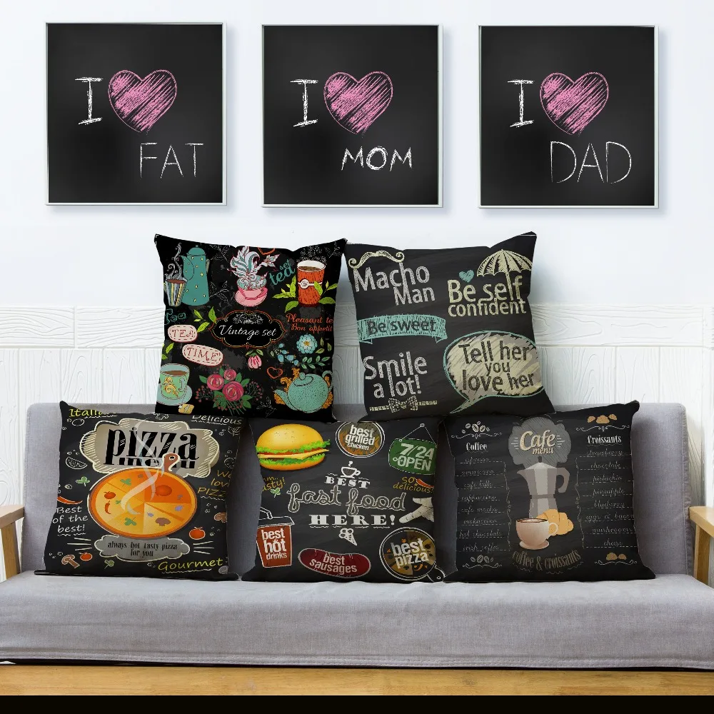 

Hand Drawn Poster Print Cushion Cover 45*45cm Linen Pillow Covers Throw Pillows Cases Sofa Home Decor Pillowcase