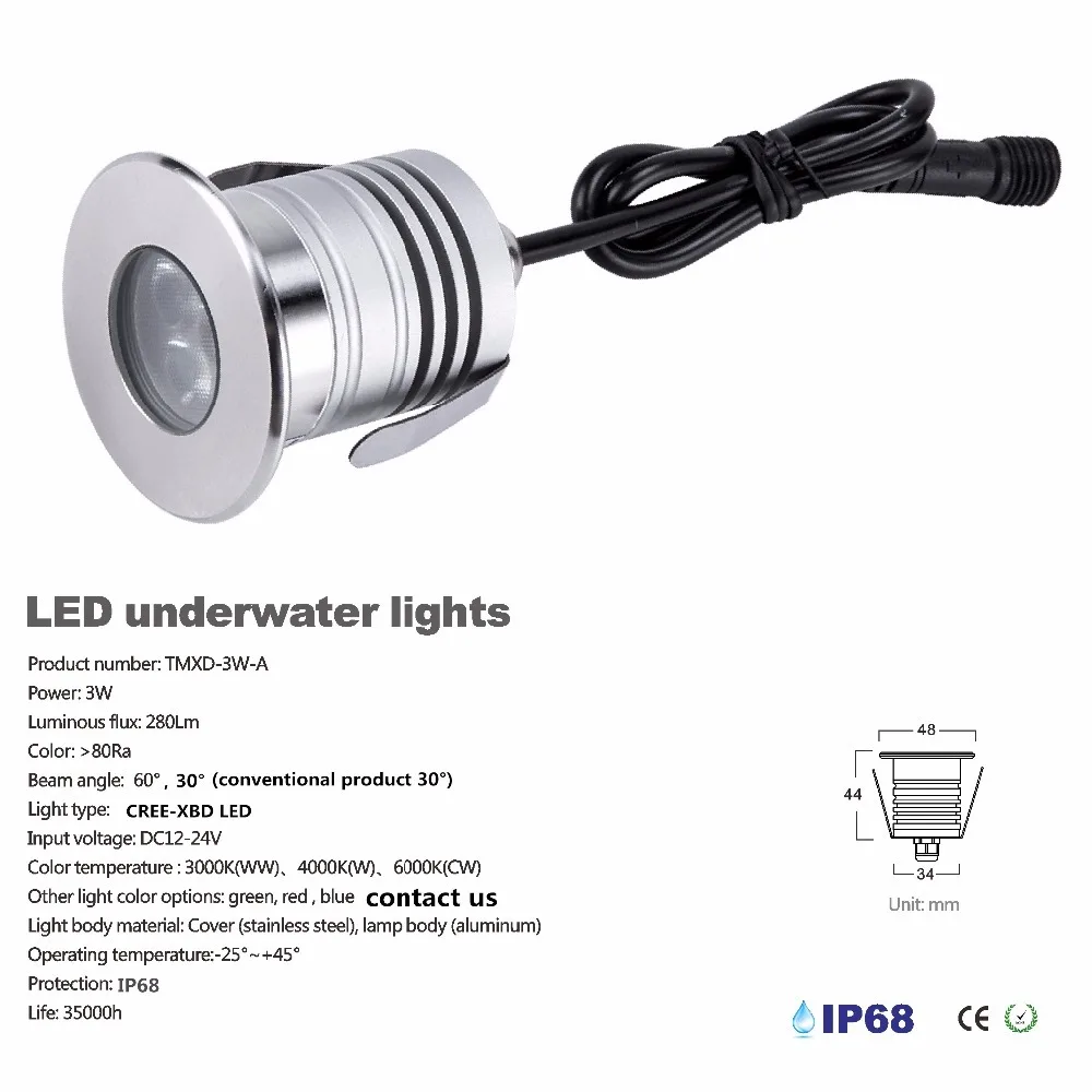 a 3W CREE LED Light IP68 Underwater Lamp, Swimming Pool Light. Underwater Lamp, LED Light for fountain Pond, DC12V DC24V LED Lighting (4)_
