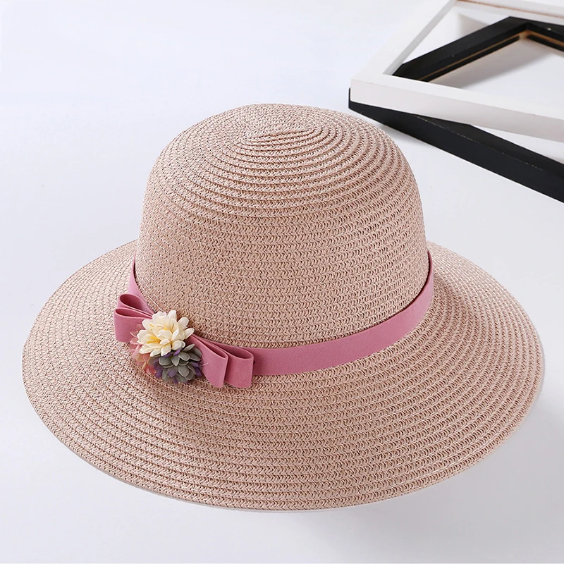 Summer grass hat small fresh flowers travel sunshade sun hat seaside