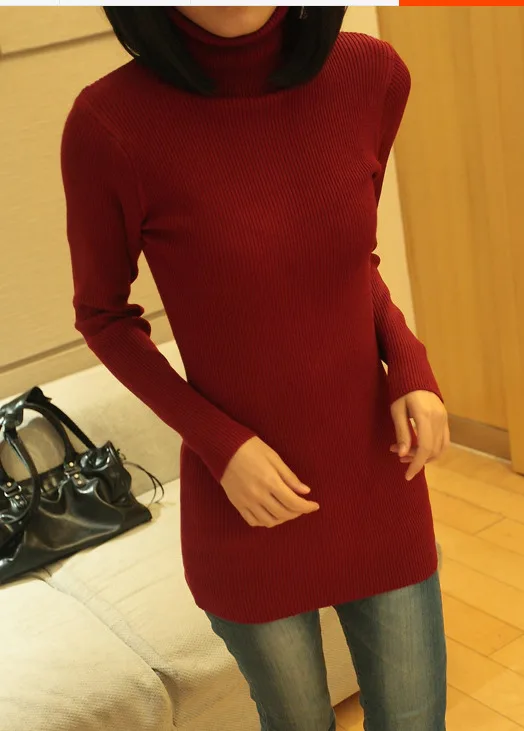 PEONFLY, 23 Цвета, эластичные свитера с длинным рукавом, женские пуловеры, водолазка, осенняя Женская одежда, джемпер, уличная одежда, вязаные топы - Цвет: Red (high Collar)