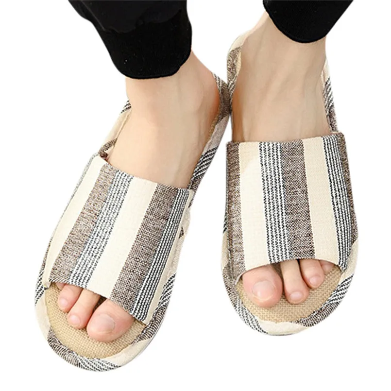 

Men's Fashion Casual Couples Indoor Anti-skid Striped Shoes Household Slippers Shoes Mans footwear terlik kapcie Slides 40jy10