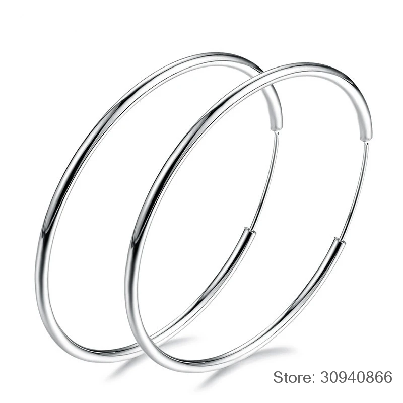 

Women 100% 925 Sterling Silver Hoop Earring Round Circle Loop Gifts Box Packing Simple Silver Hoop Earrings Piercing