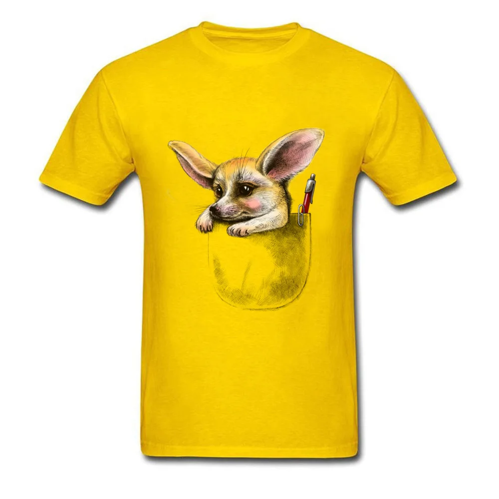 Pocket fennec fox Rife Slim Fit T Shirts Round Neck Cotton Fabric Short Sleeve Tops Shirts for Men Clothing Shirt Summer Pocket fennec fox yellow