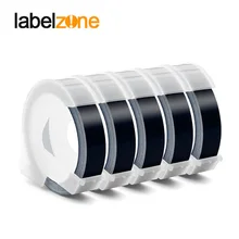5Rolls Dymo 9mm*3m Black Embossing Label Tape Compatible Dymo 1610 Manual Label Machine for Motex E101 Label Makers Ribbon