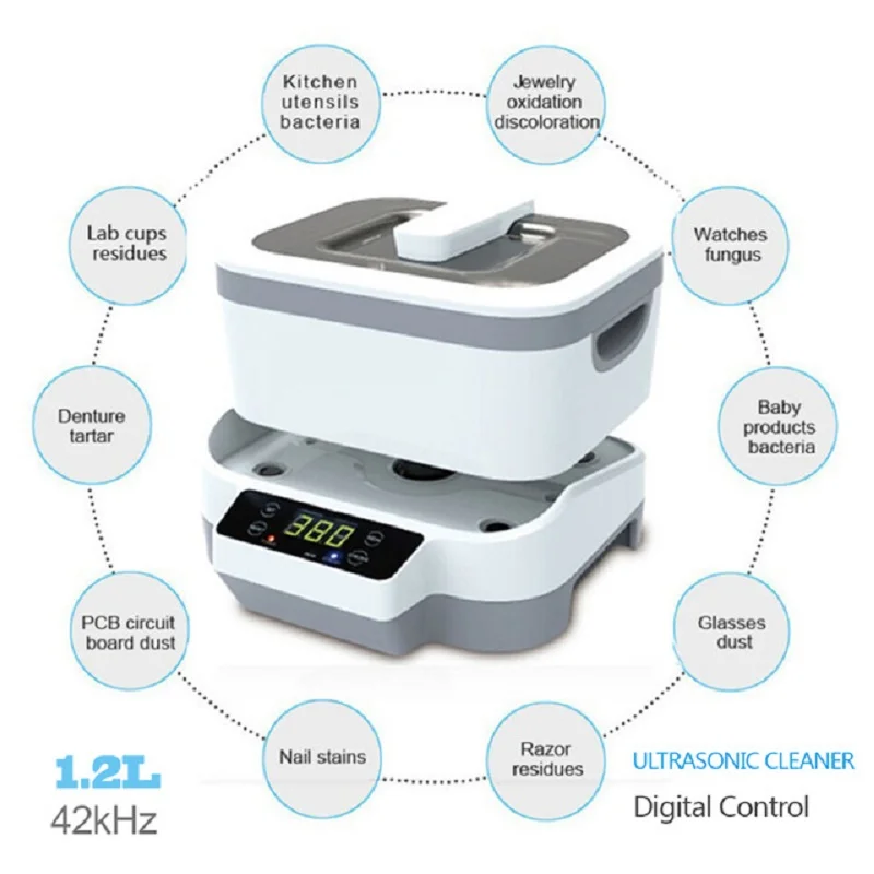

1.2L Tank Baskets Ultrasound Cleaner Washer Jewelry Watches Injector Dental 70W Digital Ultrasonic Bath Cleaner For Nail Tool