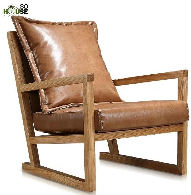 Simple Modern Furniture Solid Wood Leisure Chair Leather Art Simple Modern Furniture Solid Wood Leisure Chair Leather Art Single Sofa In Balcony And Living Room Computer 3