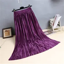 Винтажная сатиновая модная весенняя длинная Плиссированная юбка, Женская миди-юбка с высокой талией, тонкая Корейская трапециевидная эластичная талия, макси юбки f355