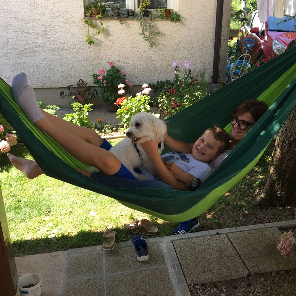 

Double Hammock Lightweight Parachute Fabric Portable Two Person Bed With Tree Straps For Camping Backpacking Travel Yard Garden