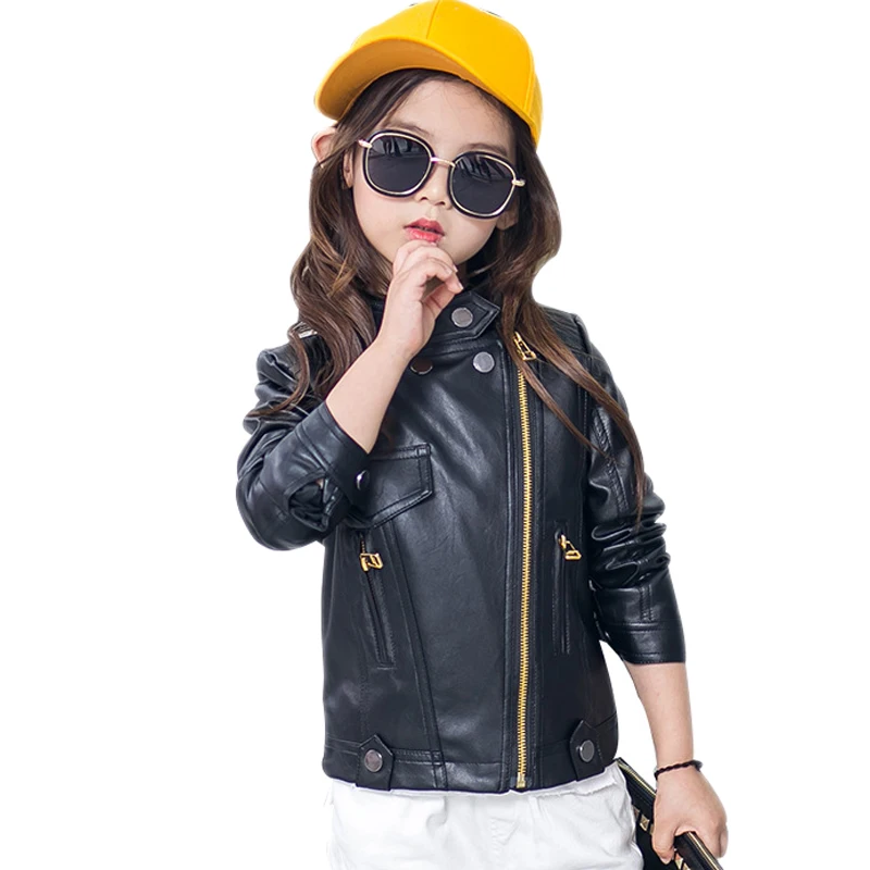 girls jackets autumn kids clothes solid oblique zipper girls pu leather