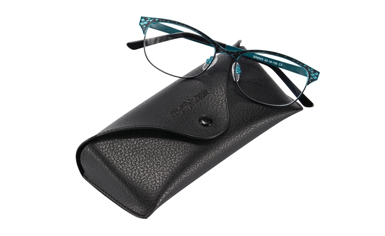 Новые брендовые дизайнерские двухцветные очки из нержавеющей стали для женщин Gafas Ретро винтажные очки для близорукости, оптические оправы SR8003 - Цвет оправы: C3 with case