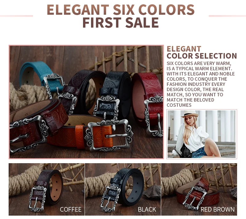 COWATHER 2017 cow genuine leather belts for Women luxury strap female belt Cashew flowers high quality pin buckle 3.2cm XF022 - Image 6