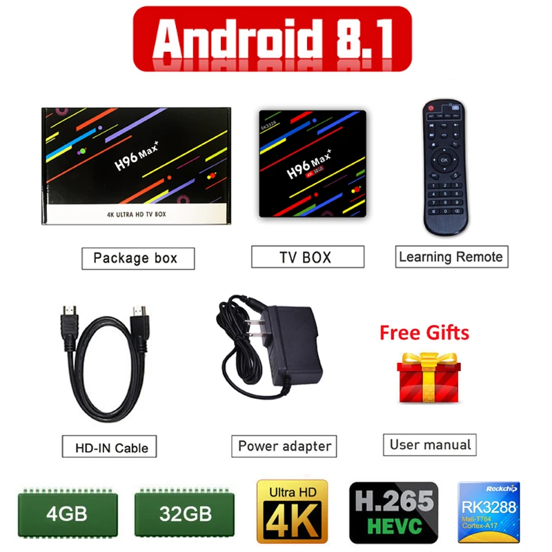 

H96 Android TV Box 9.0 4G 32G Spain Smart TV Set-Top Box Support Google Play Netflix RK3328 1080p Wifi VP9 4K Video Media Player