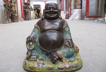 

USPS to USA S0592 China Folk 100% Bronze handwork cloisonne laughter arhat Maitreya Buddha Statue