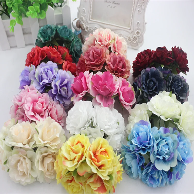 

6pcs 4.5cm Silk Handmade Tree Peony Artificial Flowers For Wedding Party Home Hats Shoes Decoration DIY Marriage Wreath Plants