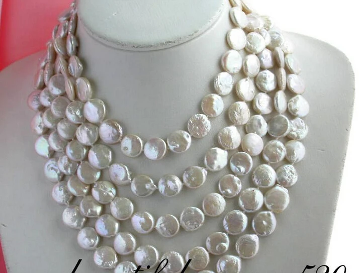 

FREE shipping >>long 100" 14mm coin white freshwater pearl necklace 6.07