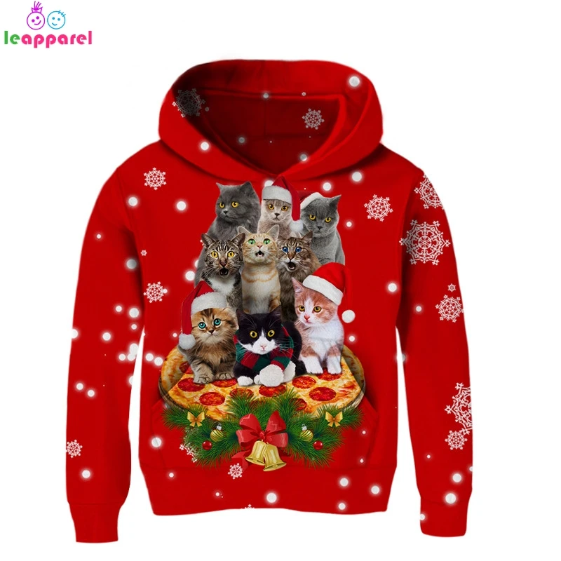 

Baby Girls Christmas Clothes Boys Christams Hoodies Sweatshirts 2019 Pizza Cat 3D Hoody Tops Long Sleeve Autumn Kids Hooded 13T