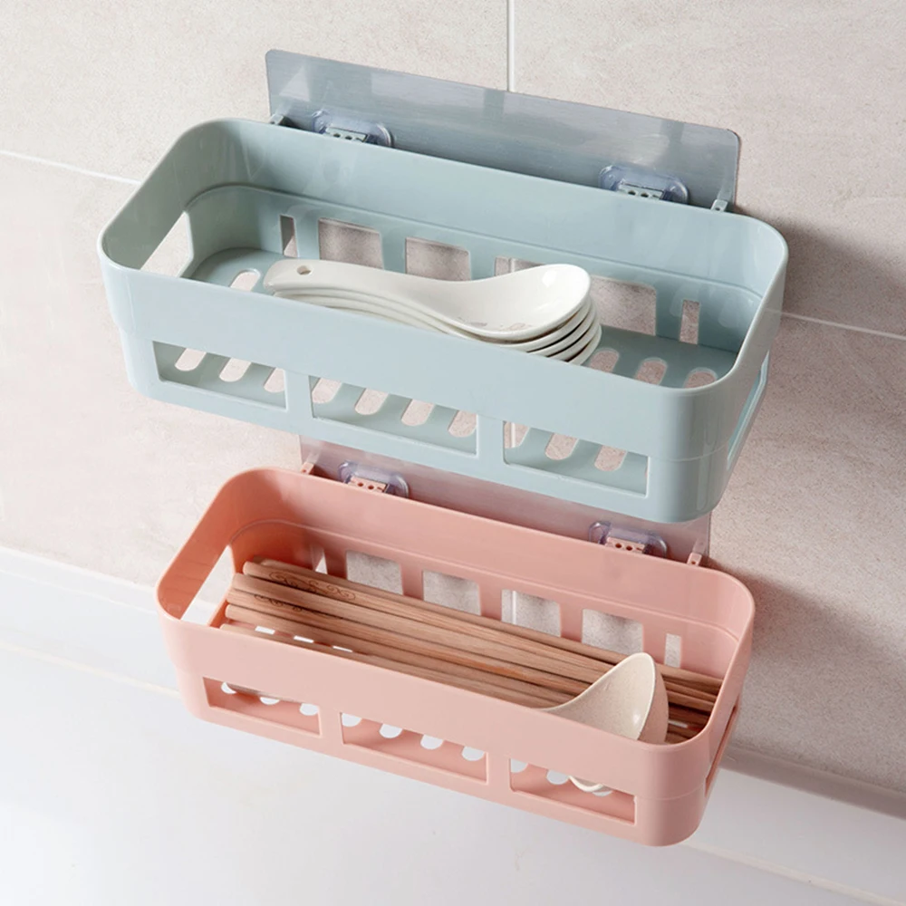Creative Kitchen Wall Mounted Plastic Bathroom Box Bath Rack Shower Holder Storage Shelfin