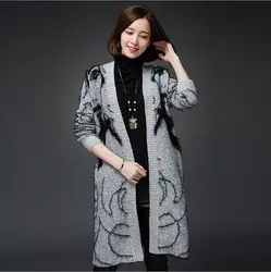 Зимняя мода красота жаккардовым рисунком с рукавом «летучая мышь» вязаный свитер плотное пальто женские