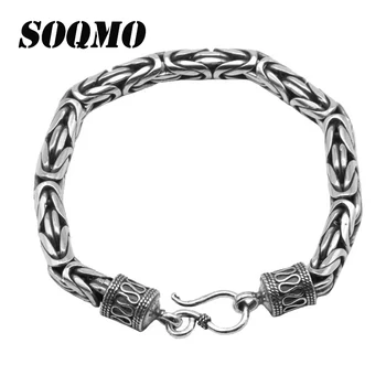 

SOQMO Real Solid Pure 925 Sterling Silver Peace Lines Bracelet for Lovers Corsair Jewelleries Vintage Punk Thai Silver Men Lady
