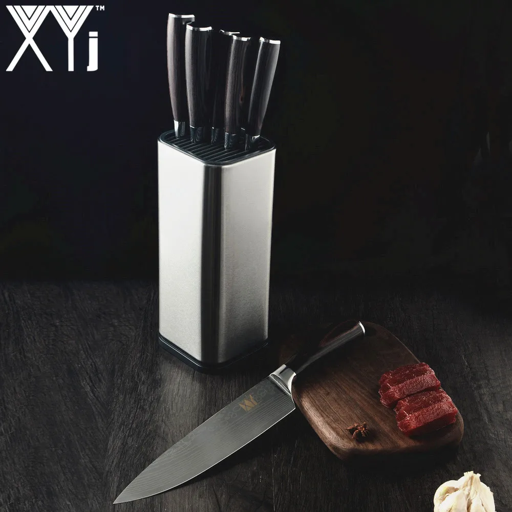 

XYj 6 Piece Kitchen Knife Imitate Damascus pattern 8" 7" 5" 3.5" inch Stainless Steel Knife Set + 8" Knife Holder Knife Covers