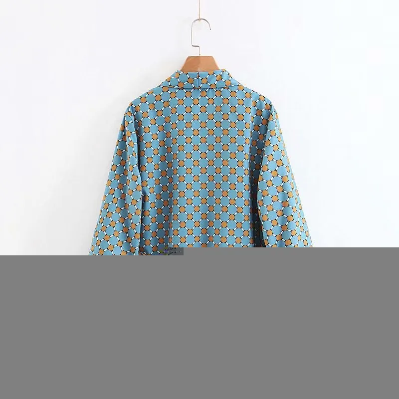 Fashion 2019 New Arrival Blue Printed Kimono Jacket Wide Leg Loose Casual Trousers Women Vintage Clothing Suits