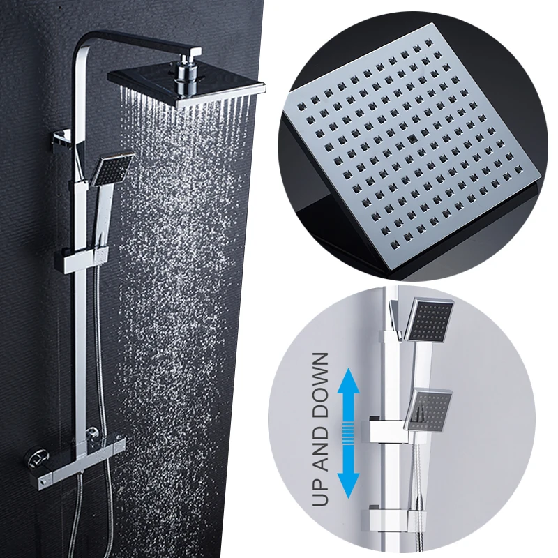 Billig ROVATE Badezimmer Thermostat Dusche Set, Konstante Temperatur Control Bad Wasserhahn Dusche System, Messing Chrom