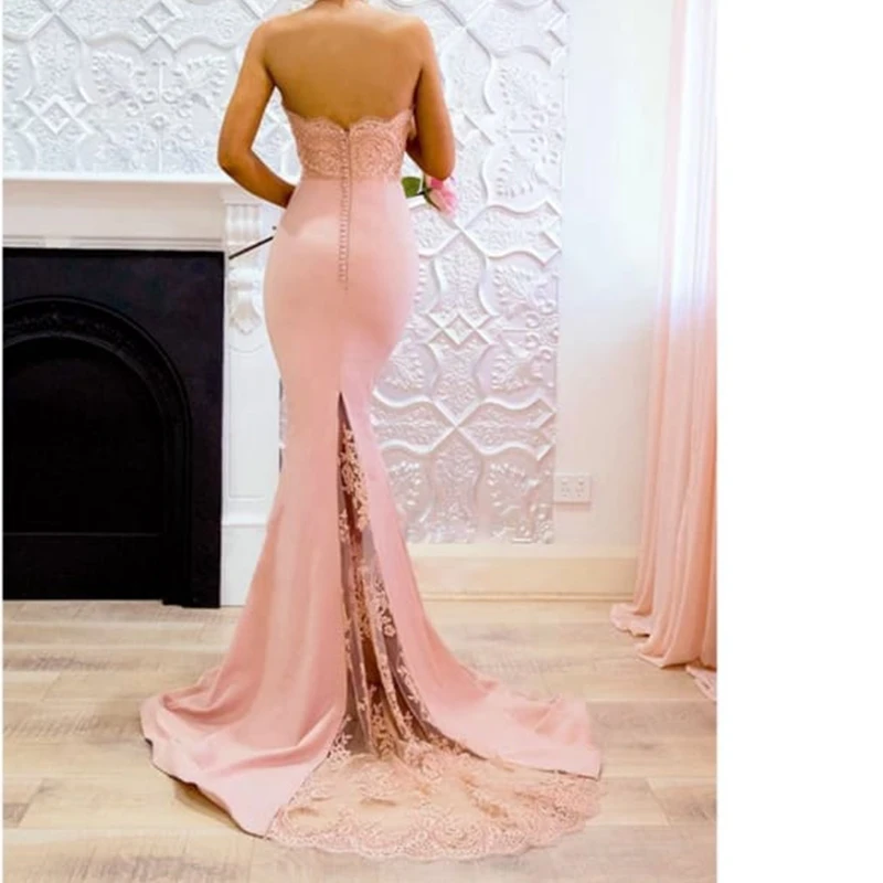 Новое поступление розовые вечерние платья из атласа с Дешевые вечернее платье es длинные с завязками на шее, эластичная кружевное атласное с аппликацией вечернее платье