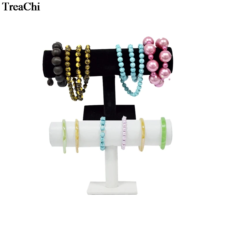 Big Sale White PU Jewelry Display T Bar Rack Bracelet Necklace Display Bar Bangle Watch Holder Frame Stand 23.5*15*10cm