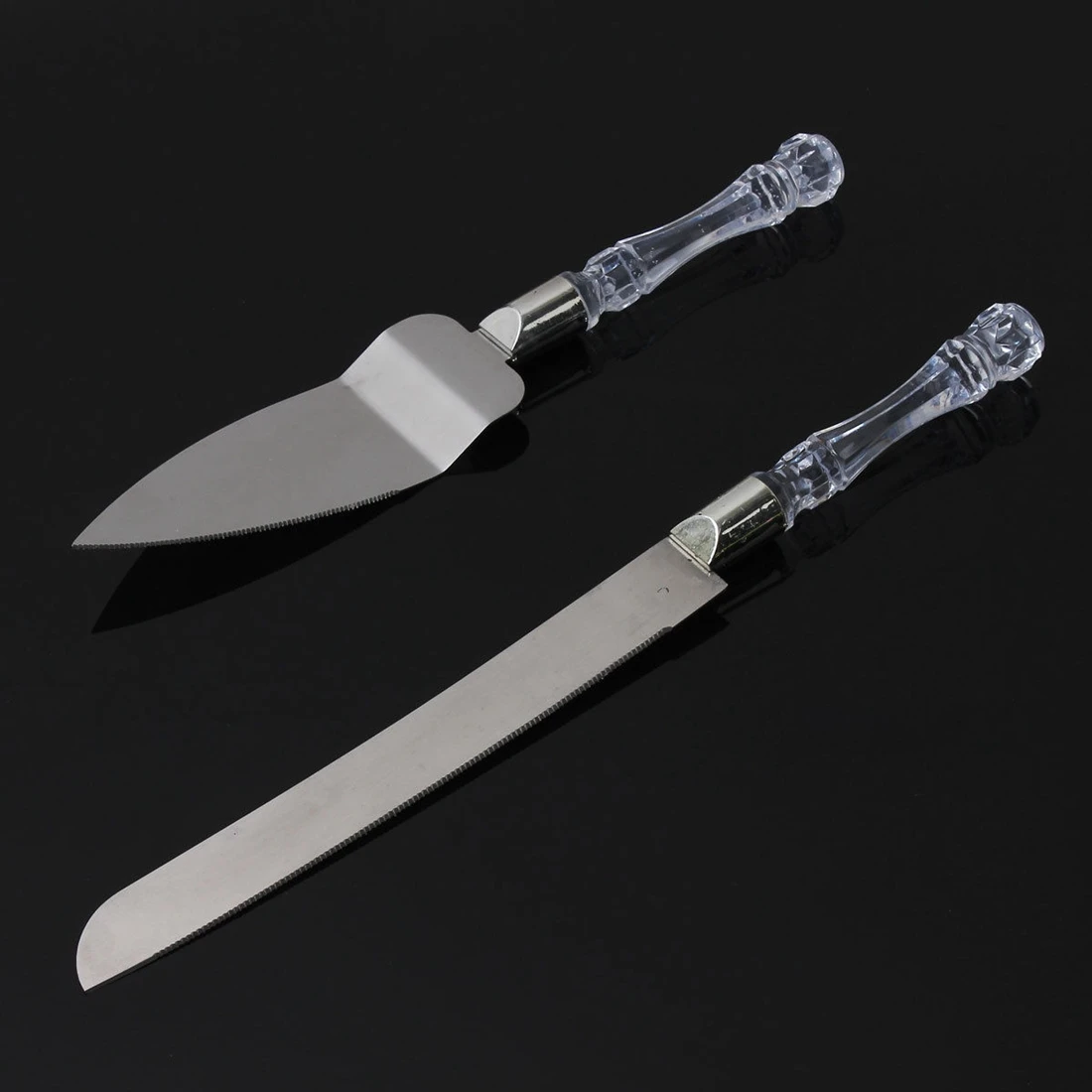 

Stainless Steel + Plastic Wedding Birthday Party Cake Knife Cakes Cutter With Shovel Transparent Acrylic Crystal Handle Knives