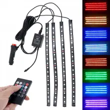 5050-18smd 8 цветов RGB музыка управление салона автомобиля украшение светодиодный светодиодные автомобильное шасси огни Бар неоновая лента с пультом дистанционного управления